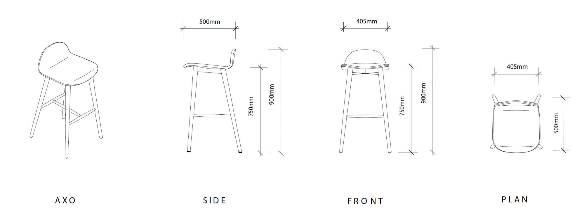 Nam Wood Barstool Low Back Chairs, Wooden Bar Stool Dimensions