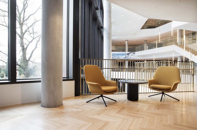 Two Smile Lounge High Back chairs with swivel base from Icons of Denmark in Carlsberg headquarters Copenhagen