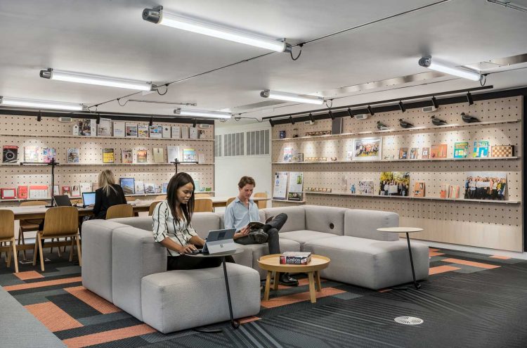 Icons of Denmark EC1 Sofa and Sky Wood chairs within a breakout space in Oktra headquarters hatton garden